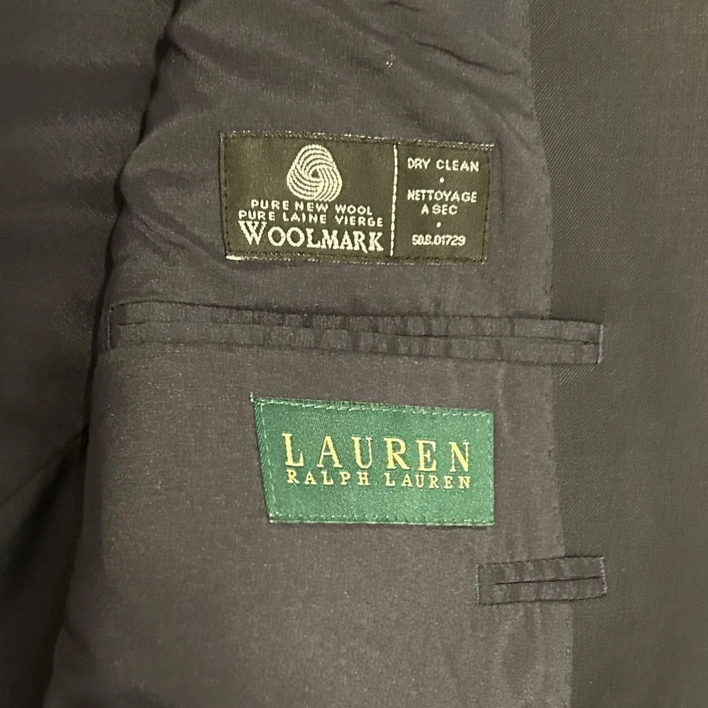 Lauren Ralph Lauren 40 R gold button navy blue wool suit blazer jacket‎ Career